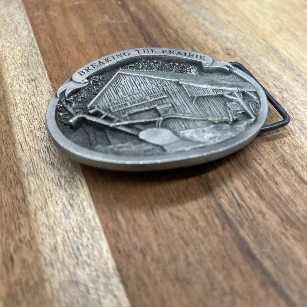 John Deere Breaking The Prairie Belt Buckle Pewter 1991 Limited Edition 1052